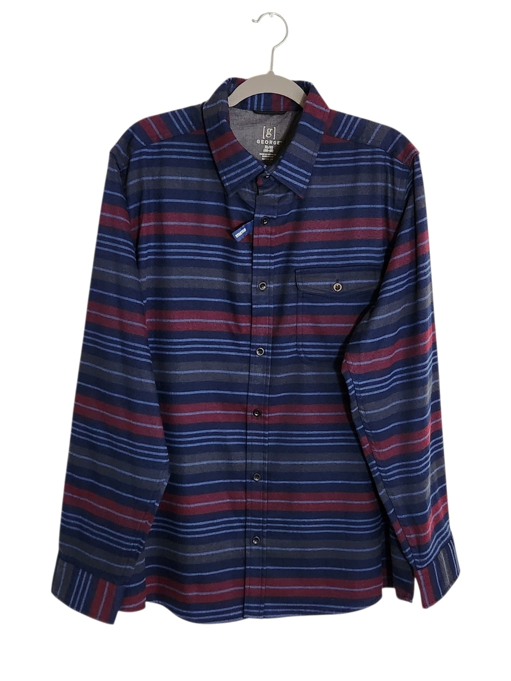 George Navy Striped Flannel Button Down Shirt Size XL NWT